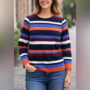 J. Crew Multicolor Cotton Back Zip Striped Long Sleeve Top Sz M
